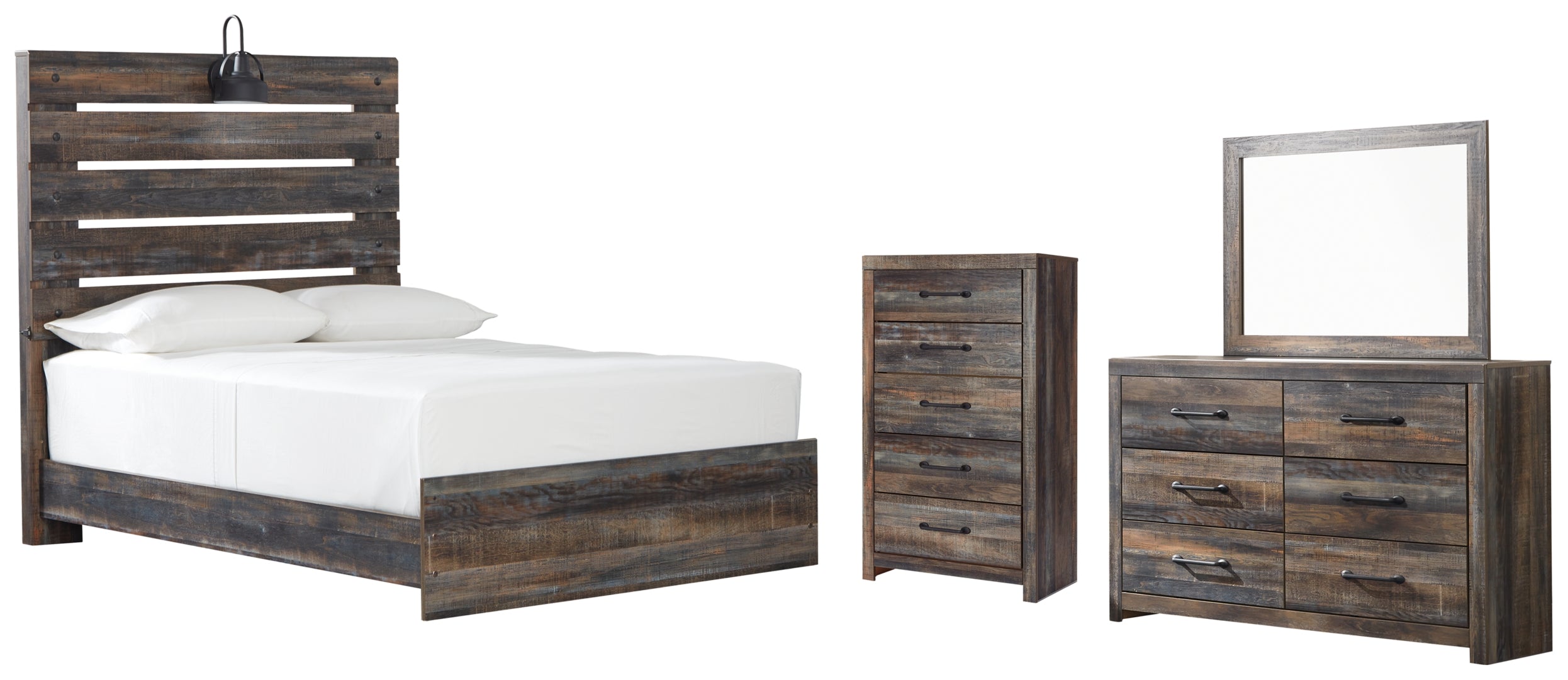 Drystan Full Panel Bed with Mirrored Dresser and 2 Nightstands