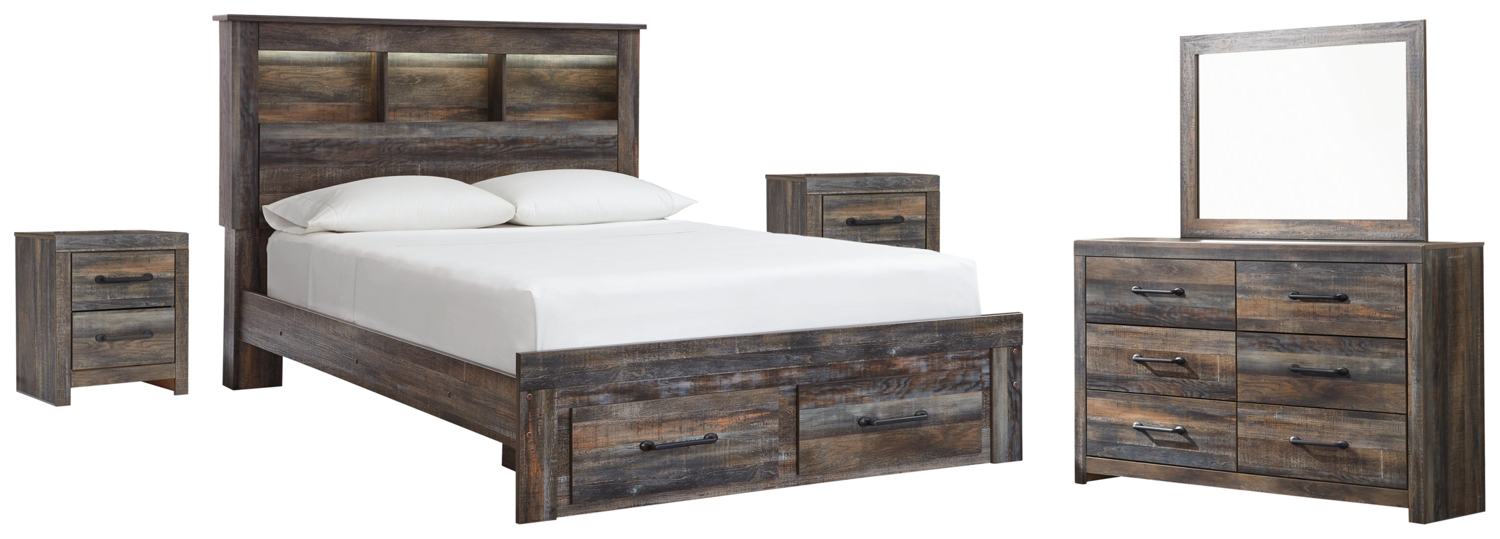 Drystan Queen Bookcase Bed with 2 Storage Drawers with Dresser