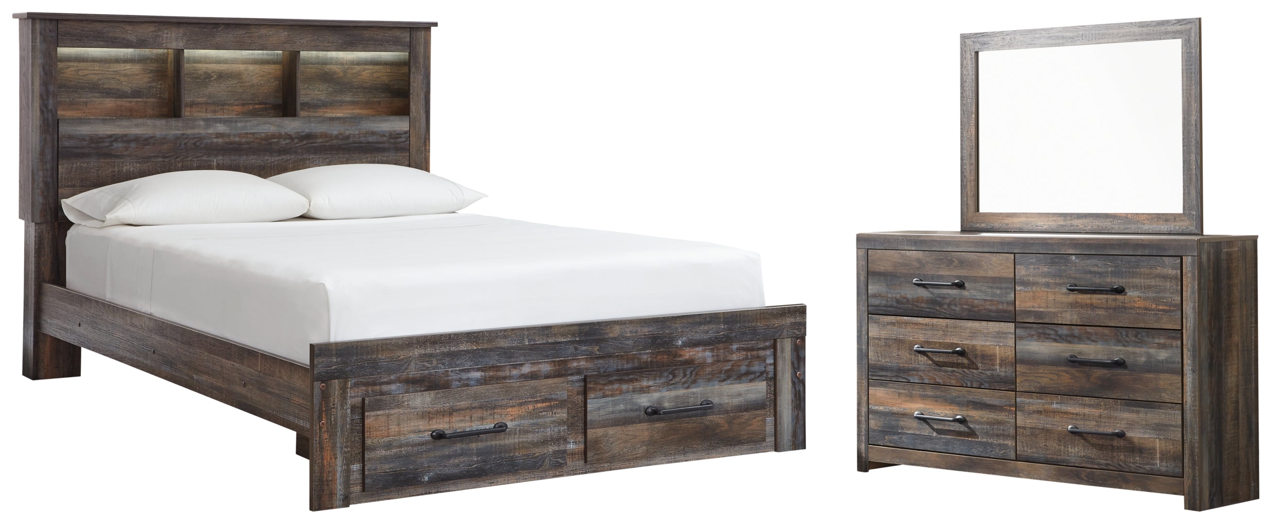 Drystan Queen Bookcase Bed with 2 Storage Drawers with Dresser