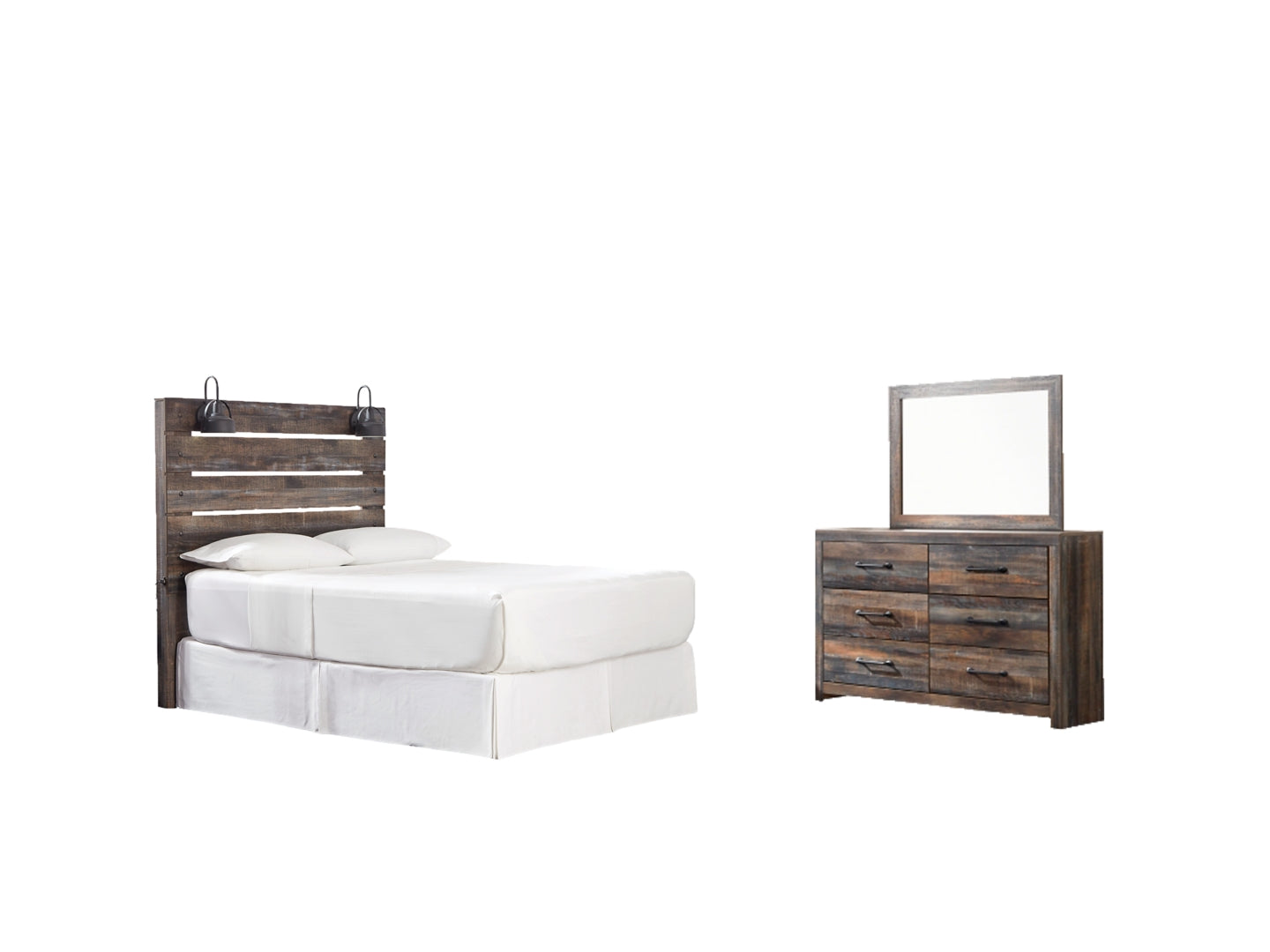 Drystan Queen Panel Bed with Mirrored Dresser and Nightstand