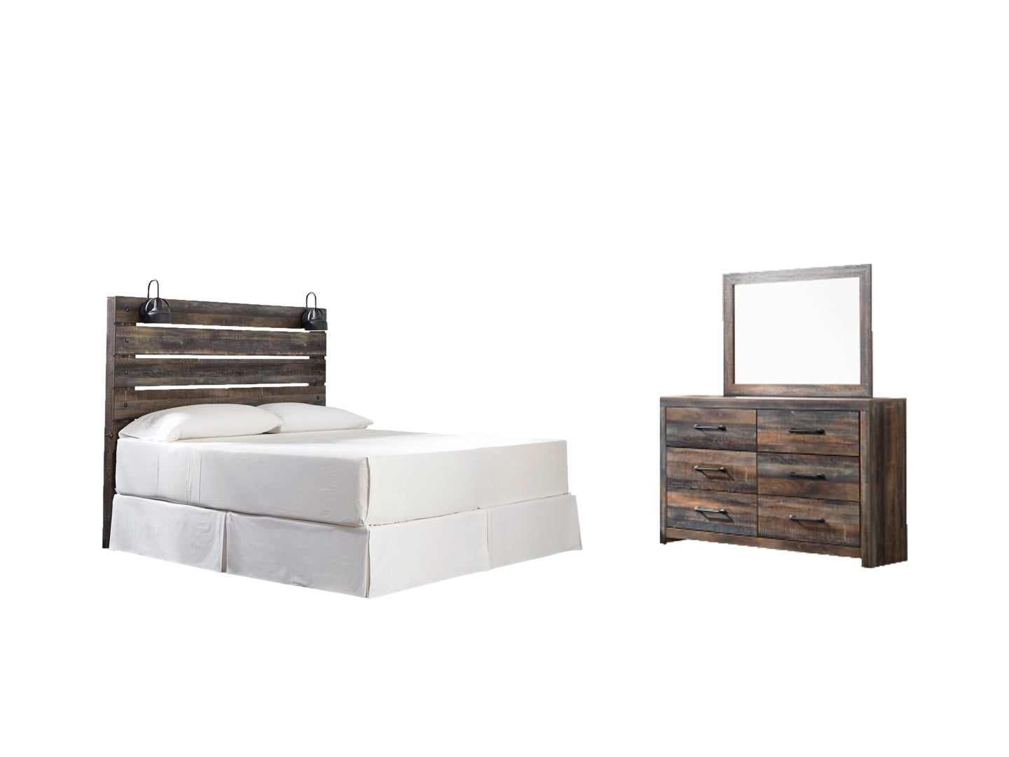 Drystan King Panel Bed with Storage with Mirrored Dresser, Chest and Nightstand