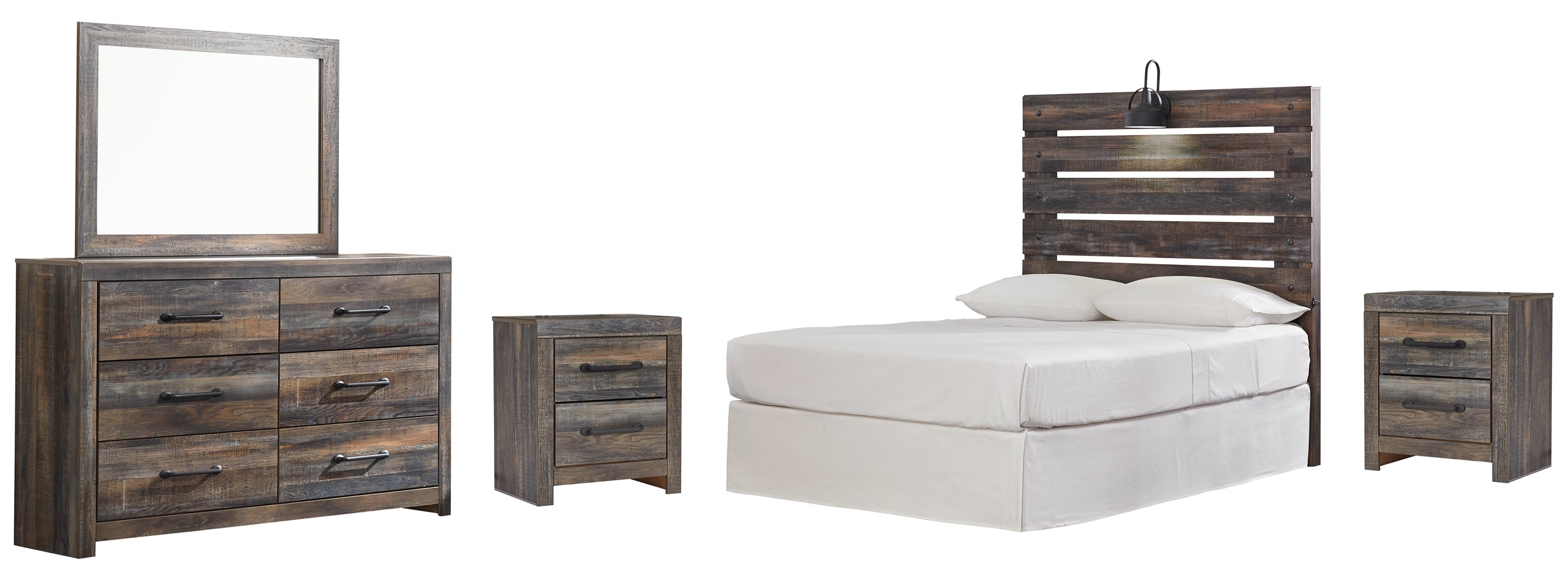 Drystan Full Panel Bed with Mirrored Dresser and 2 Nightstands