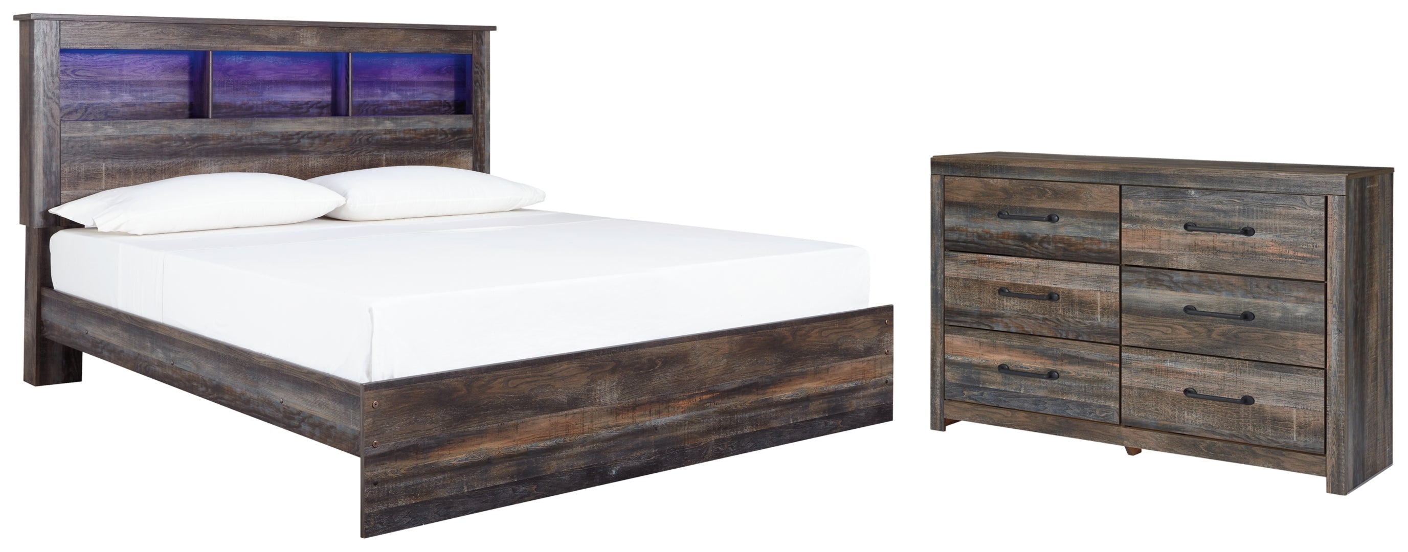 Drystan King Panel Bed with Storage with Mirrored Dresser, Chest and Nightstand