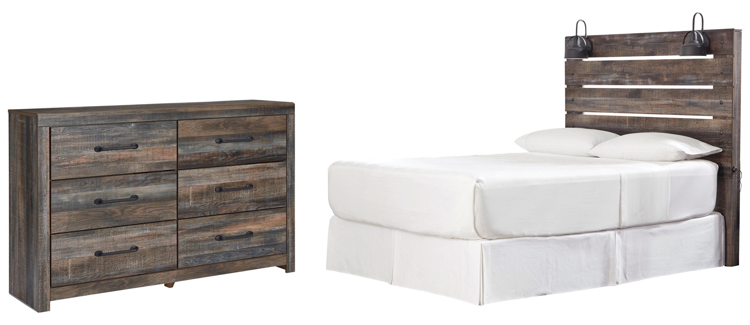Drystan Queen Panel Bed with Mirrored Dresser and Nightstand
