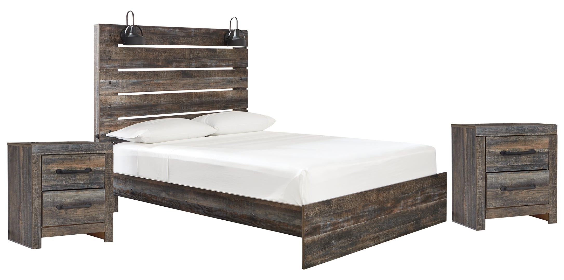 Drystan Queen Bookcase Bed with 4 Storage Drawers with Mirrored Dresser and Chest