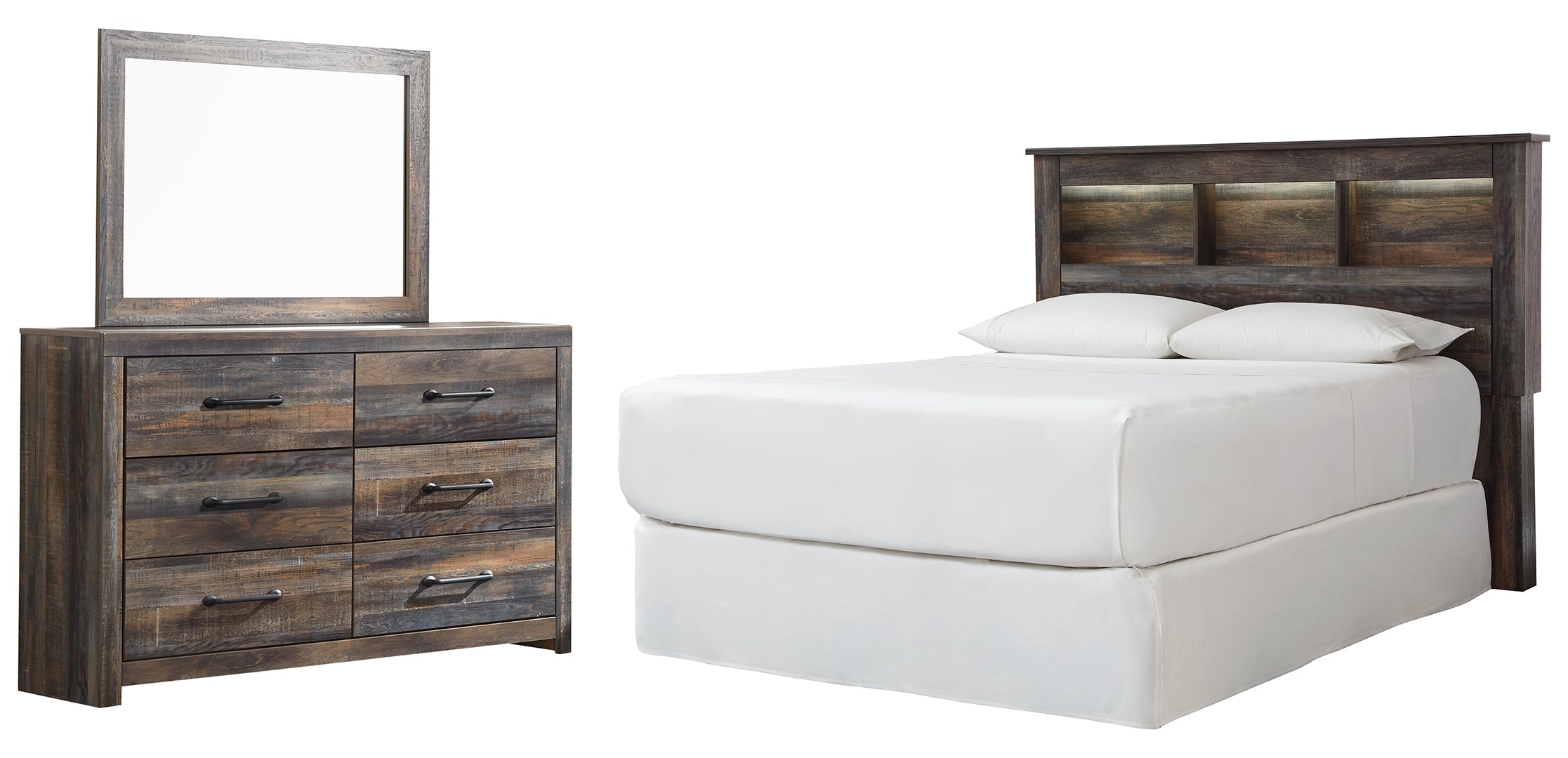 Drystan Queen Panel Bed with Mirrored Dresser and Nightstand