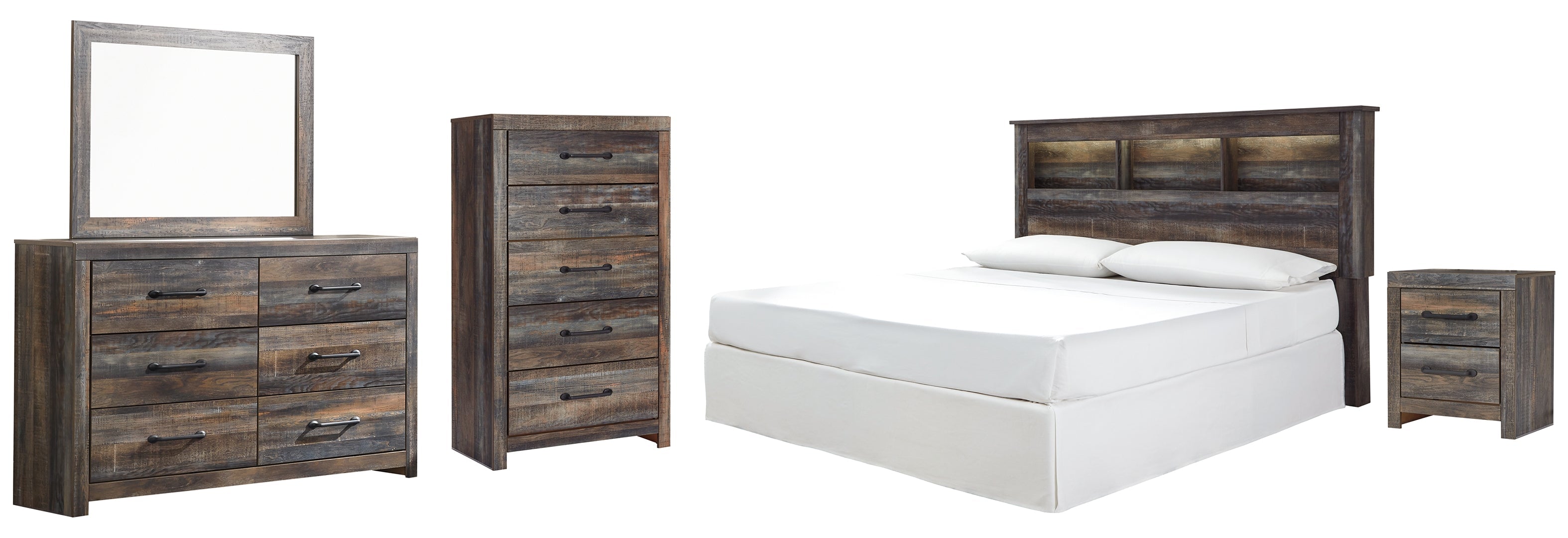 Drystan King Panel Bed with Storage with Mirrored Dresser, Chest and Nightstand