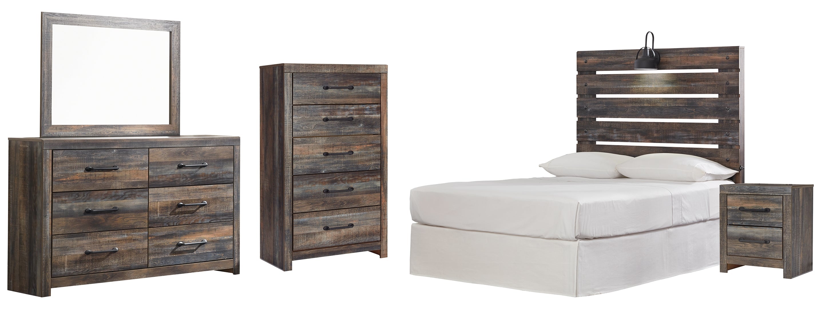 Drystan Full Panel Bed with Mirrored Dresser and 2 Nightstands