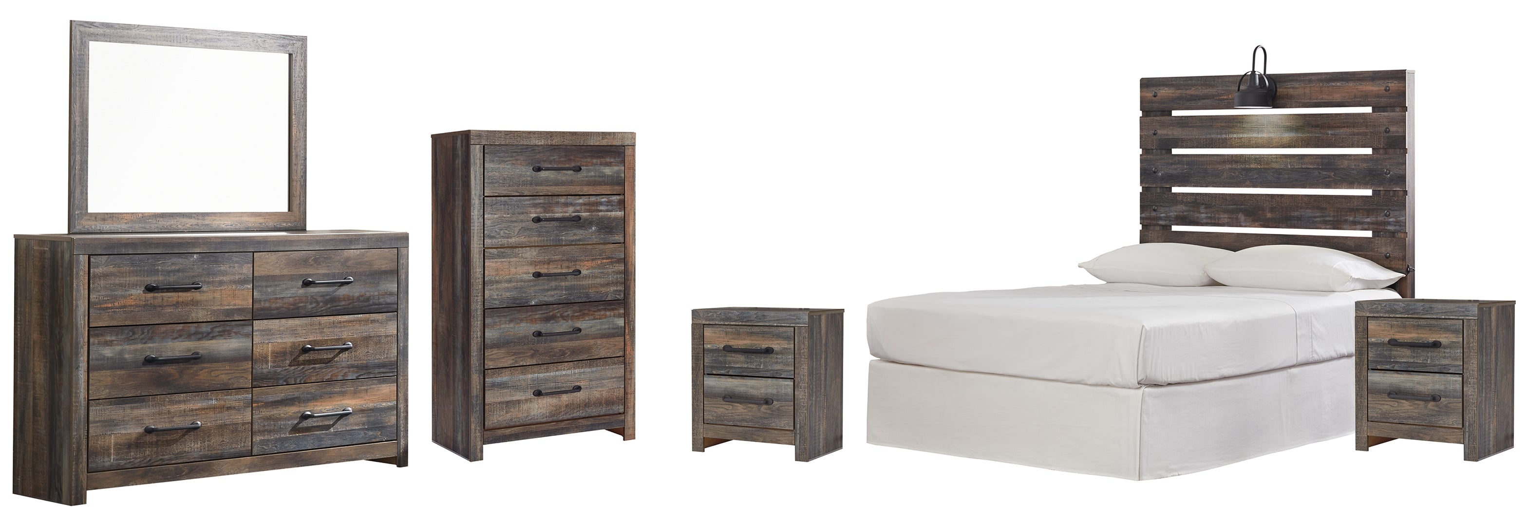 Drystan Full Panel Bed with Mirrored Dresser and 2 Nightstands