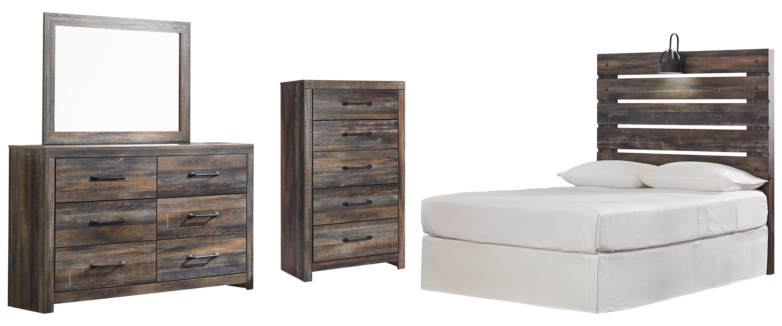 Drystan Full Panel Bed with Mirrored Dresser and 2 Nightstands