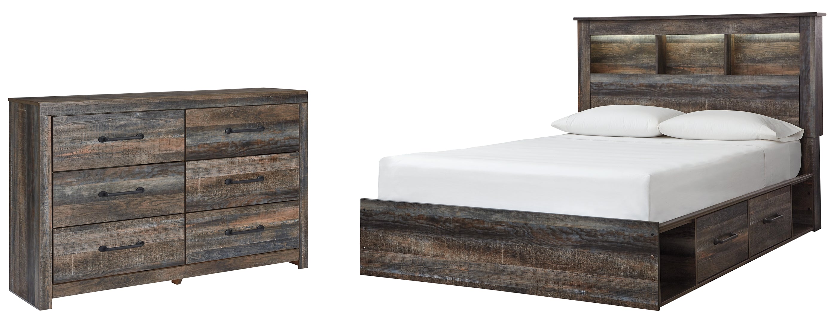 Drystan Queen Bookcase Bed with 2 Storage Drawers with Dresser