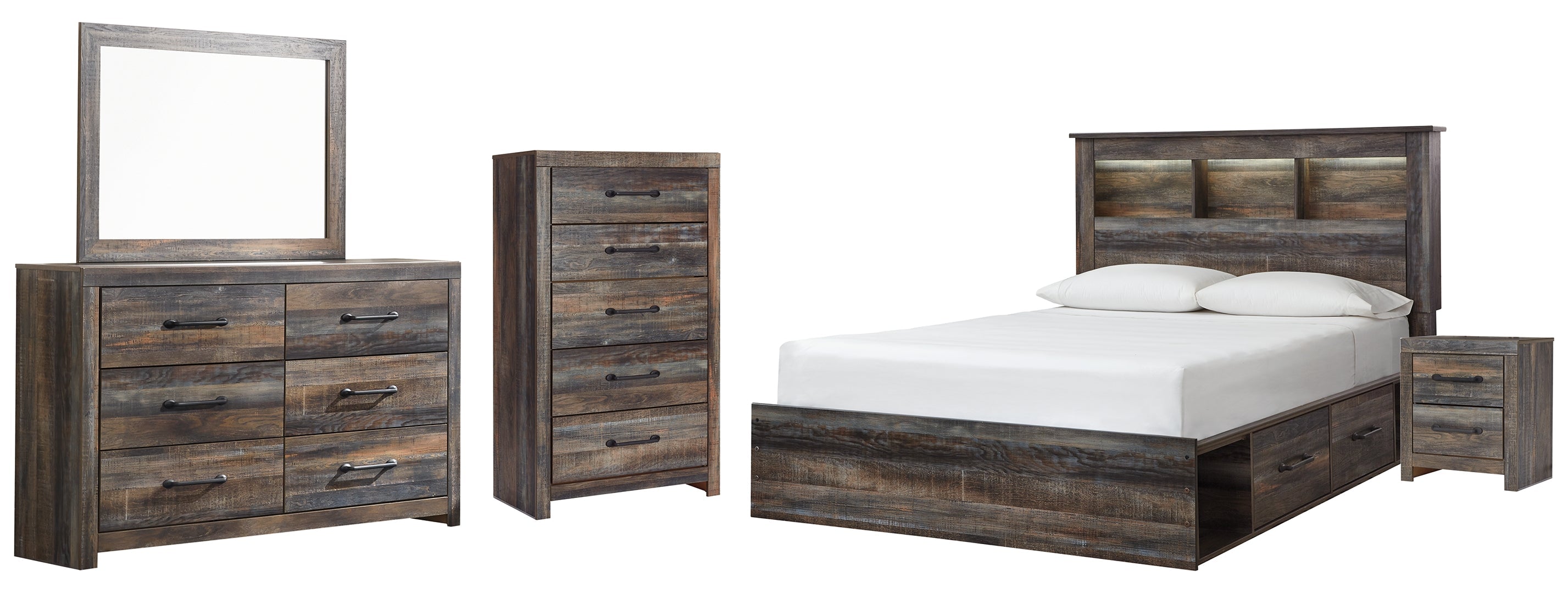 Drystan Queen Bookcase Bed with 2 Storage Drawers with Dresser