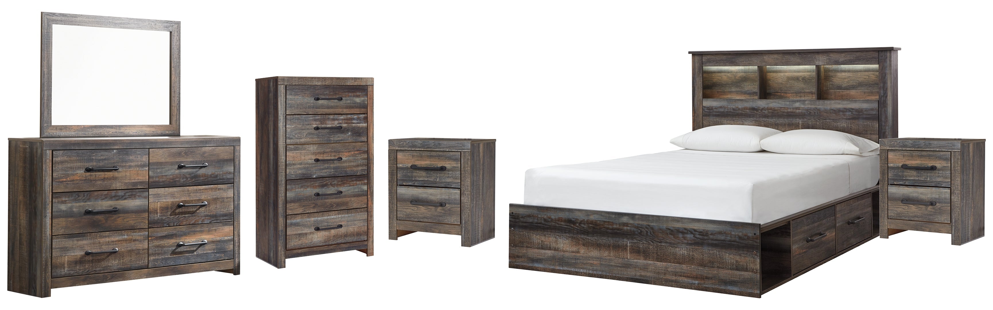 Drystan Queen Bookcase Bed with 2 Storage Drawers with Dresser