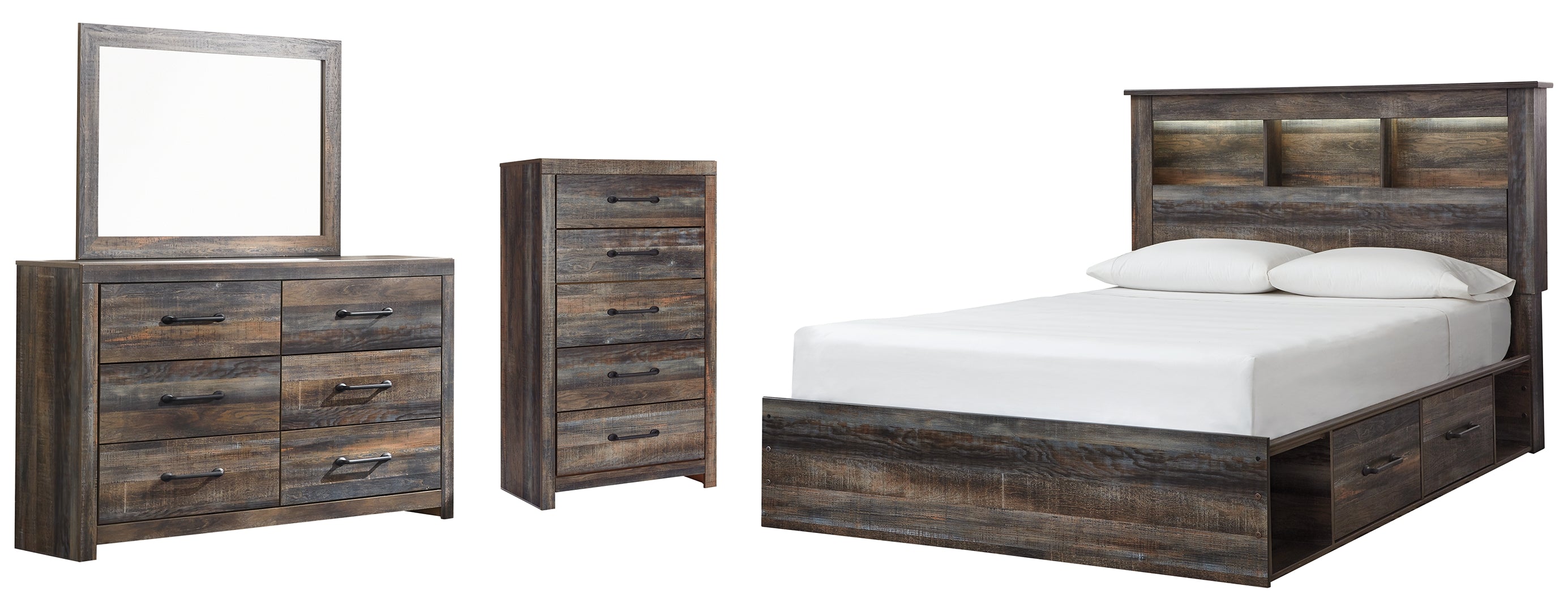 Drystan Queen Bookcase Bed with 2 Storage Drawers with Dresser