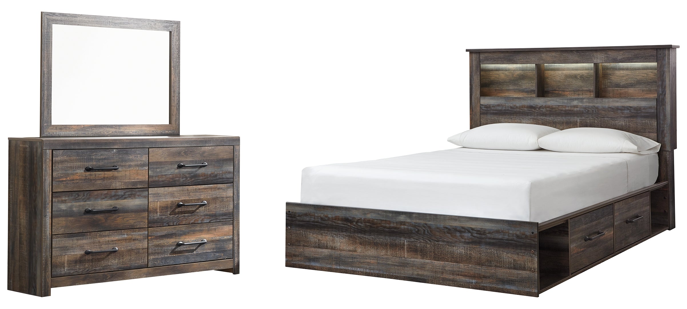 Drystan Queen Bookcase Bed with 2 Storage Drawers with Dresser