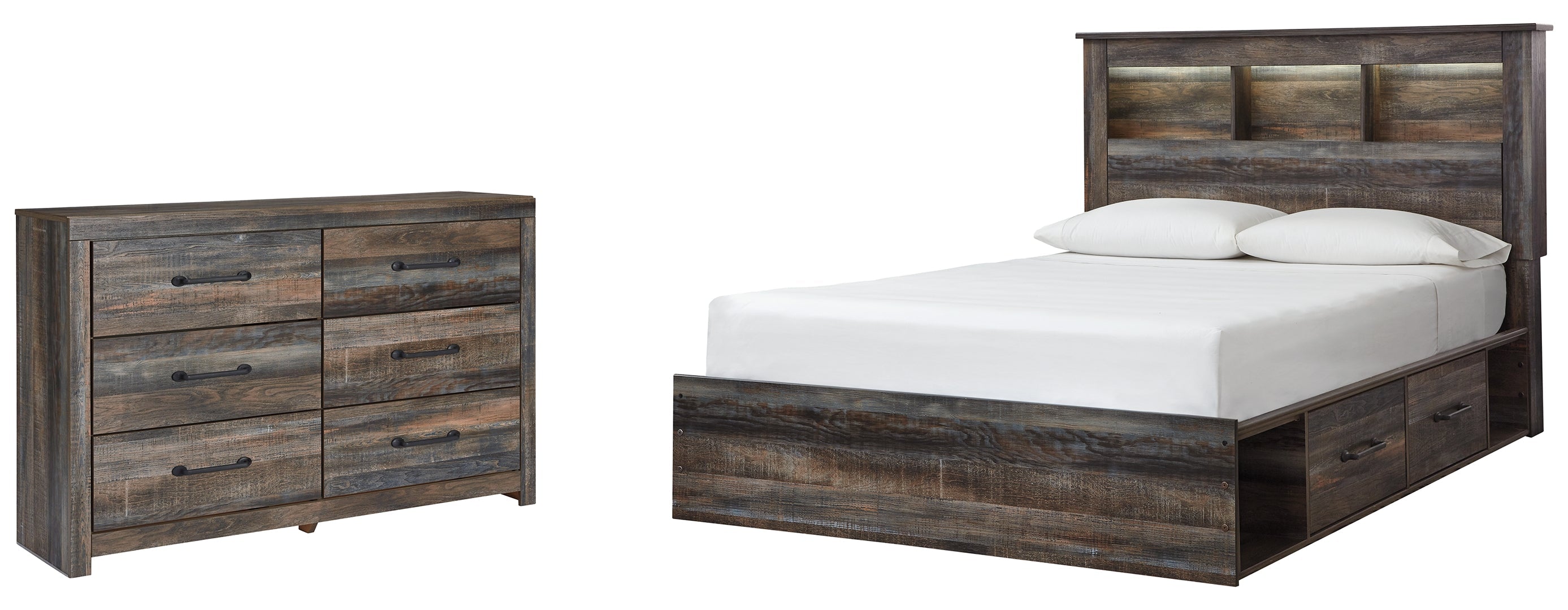 Drystan Queen Bookcase Bed with 2 Storage Drawers with Dresser