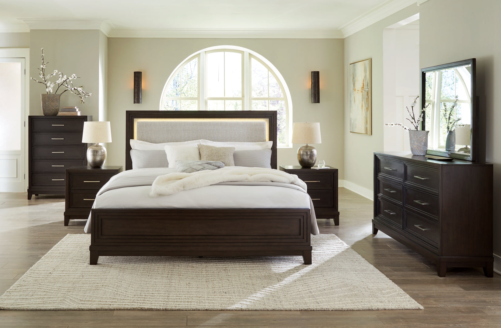 Neymorton Black Upholstered Panel Bedroom Set