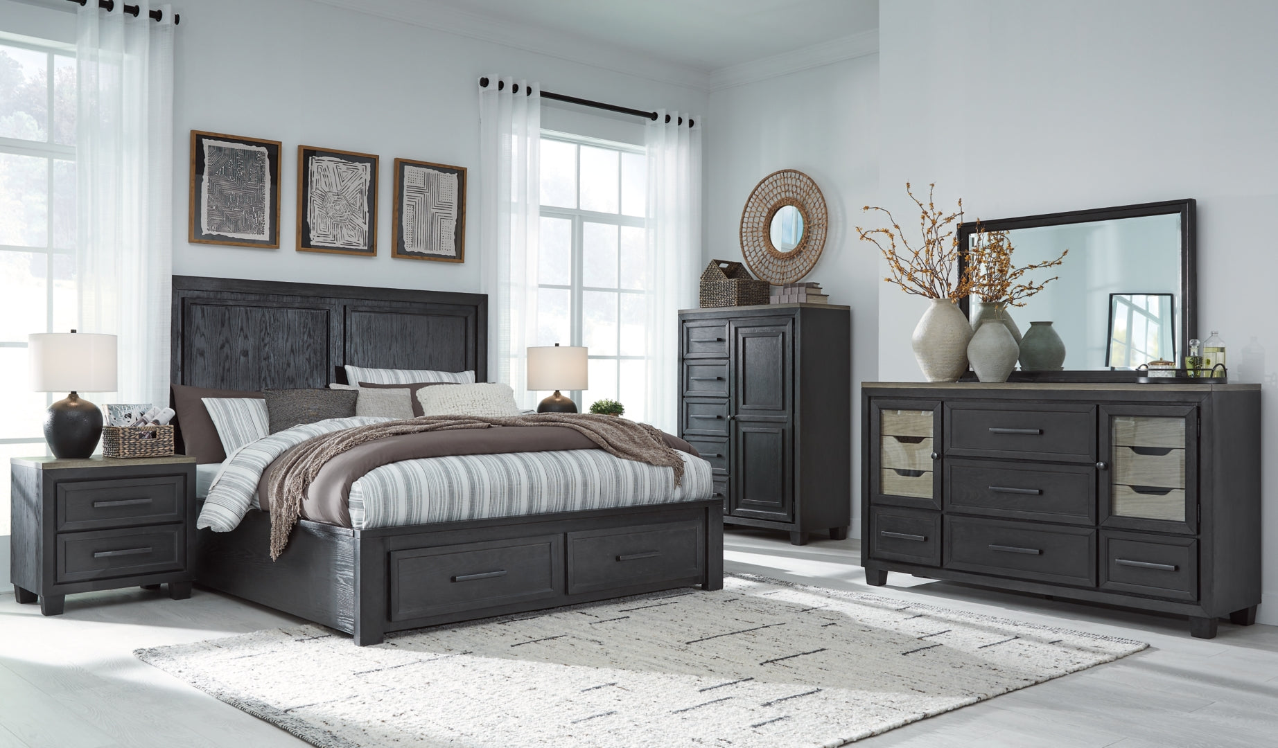 Foyland Grey Panel Storage Bedroom Set