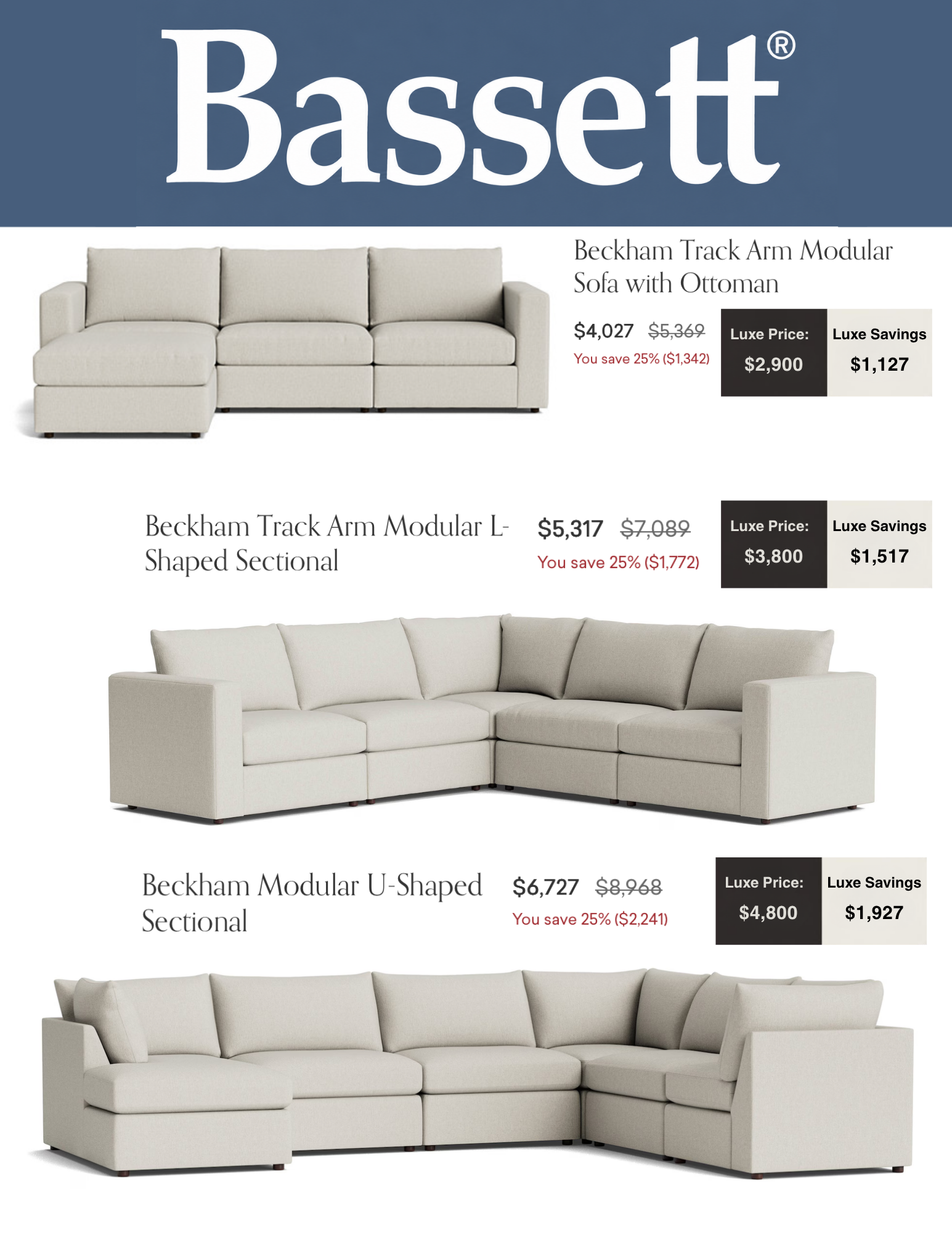 Bassett Beckham Modular Collection (Customizable)