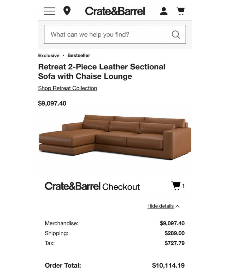 The Crawford 2-Piece Leather Chaise Sectional