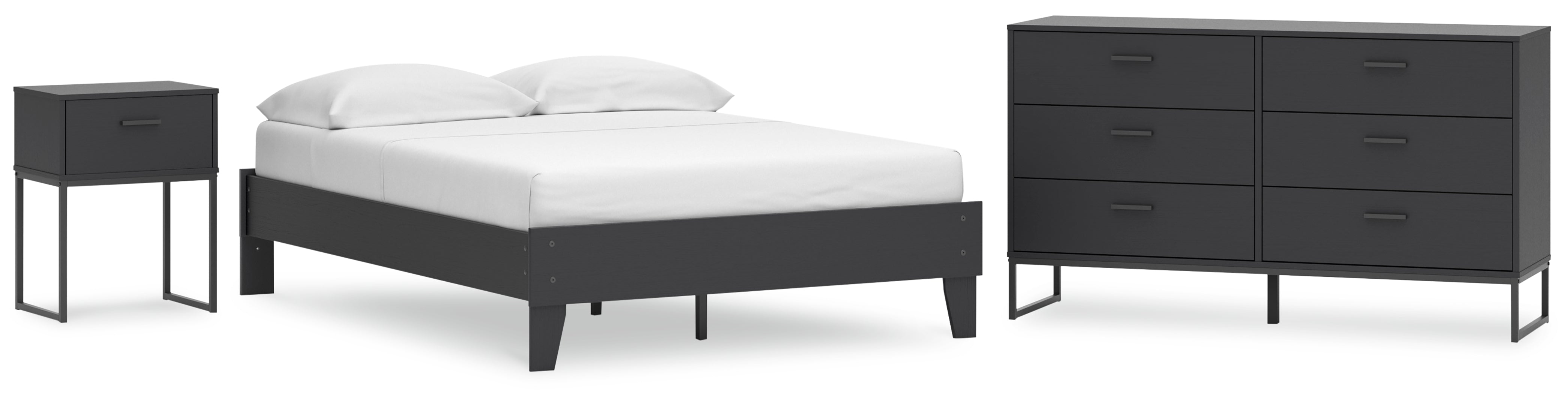 Socalle Panel Bedroom Set Platform Bed with Dresser, Chest and Nightstand Grey