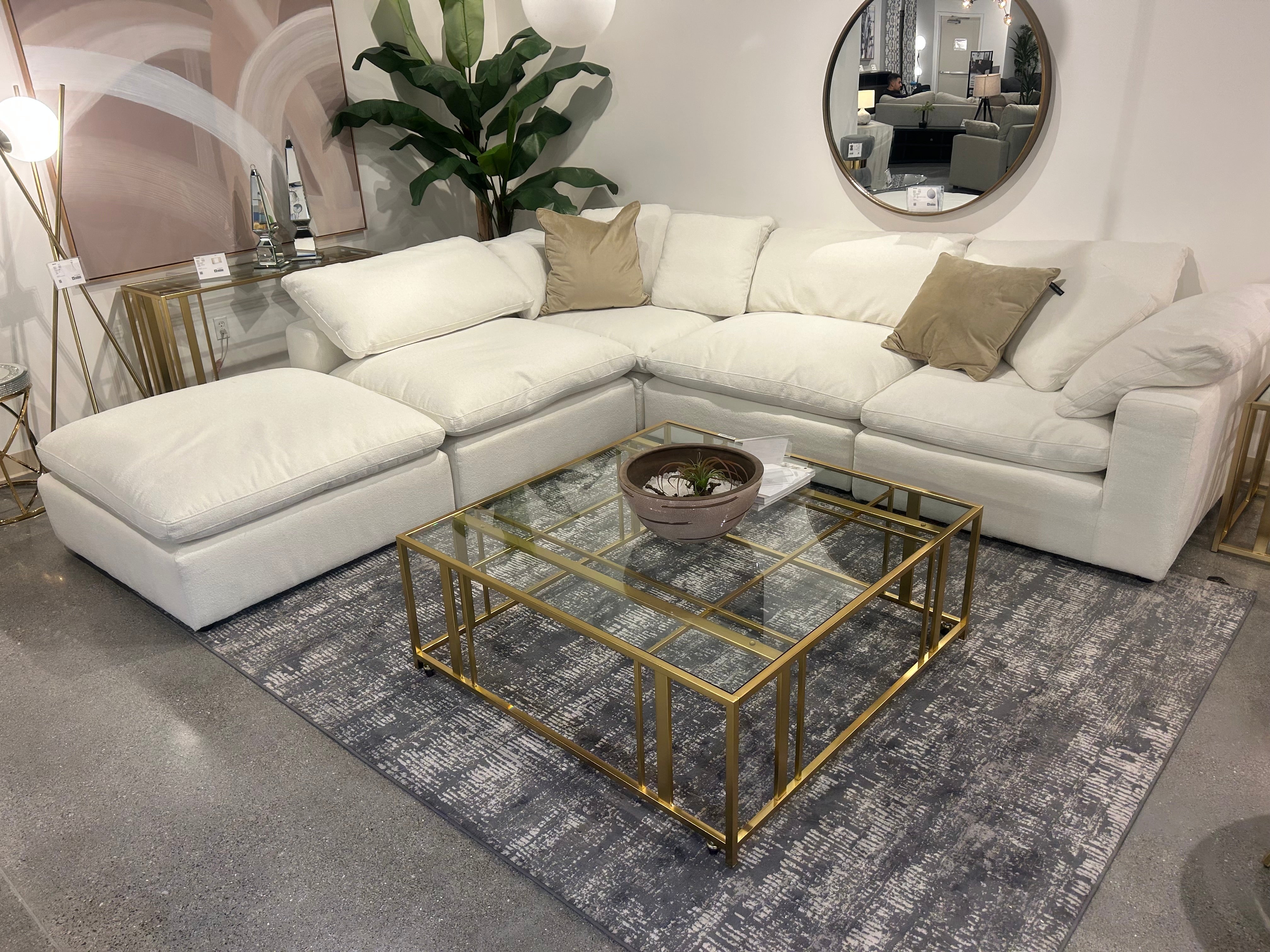 Luxe Dream Performance Bouclé Square Arm Cloud - Ivory/Slate Grey