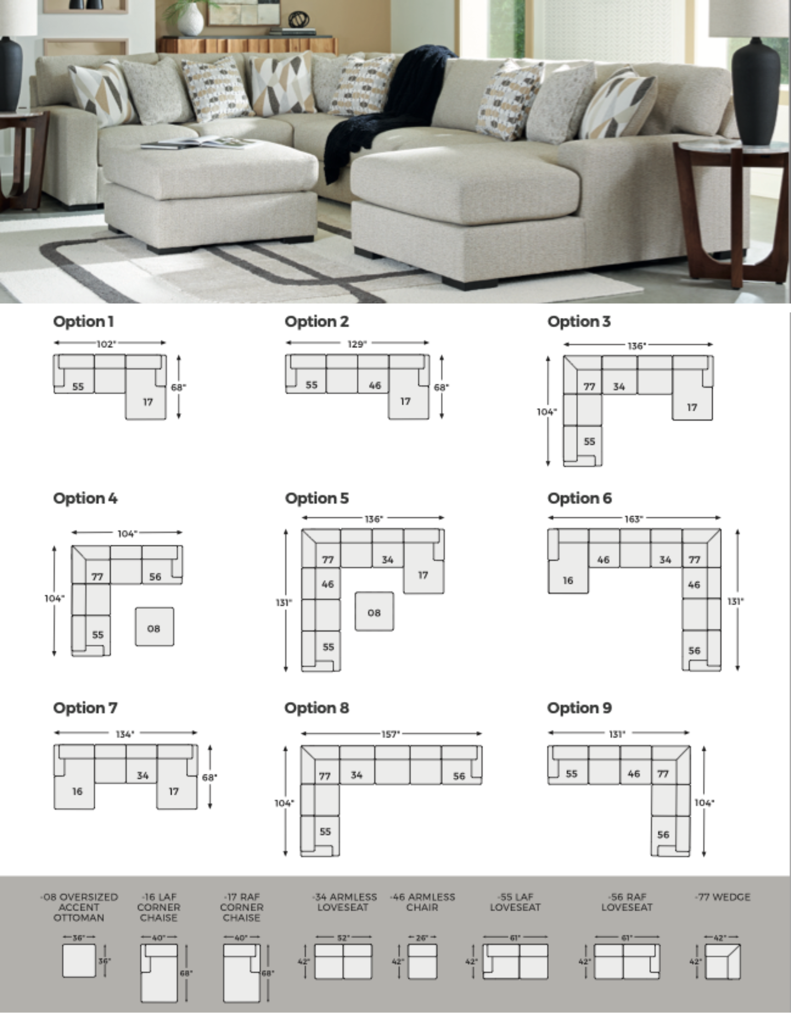 Laurelgrove 3-5 Piece Sectional (Customizable)
