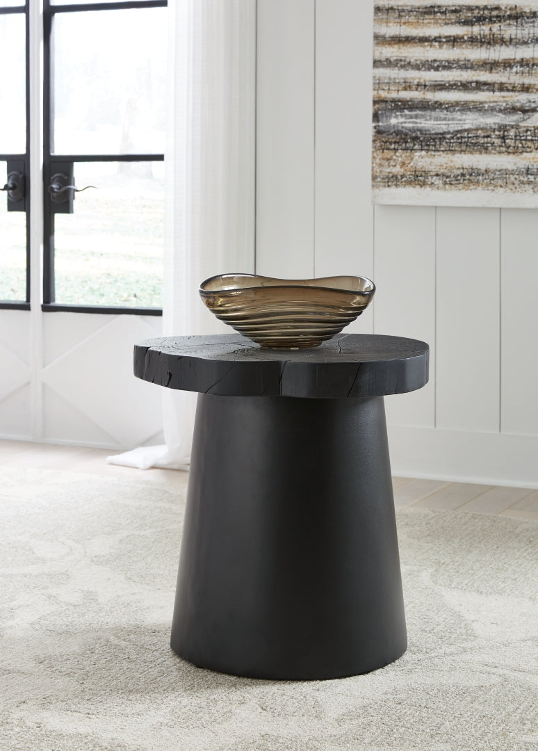 Solid Acacia Wood and Metal Round End Table