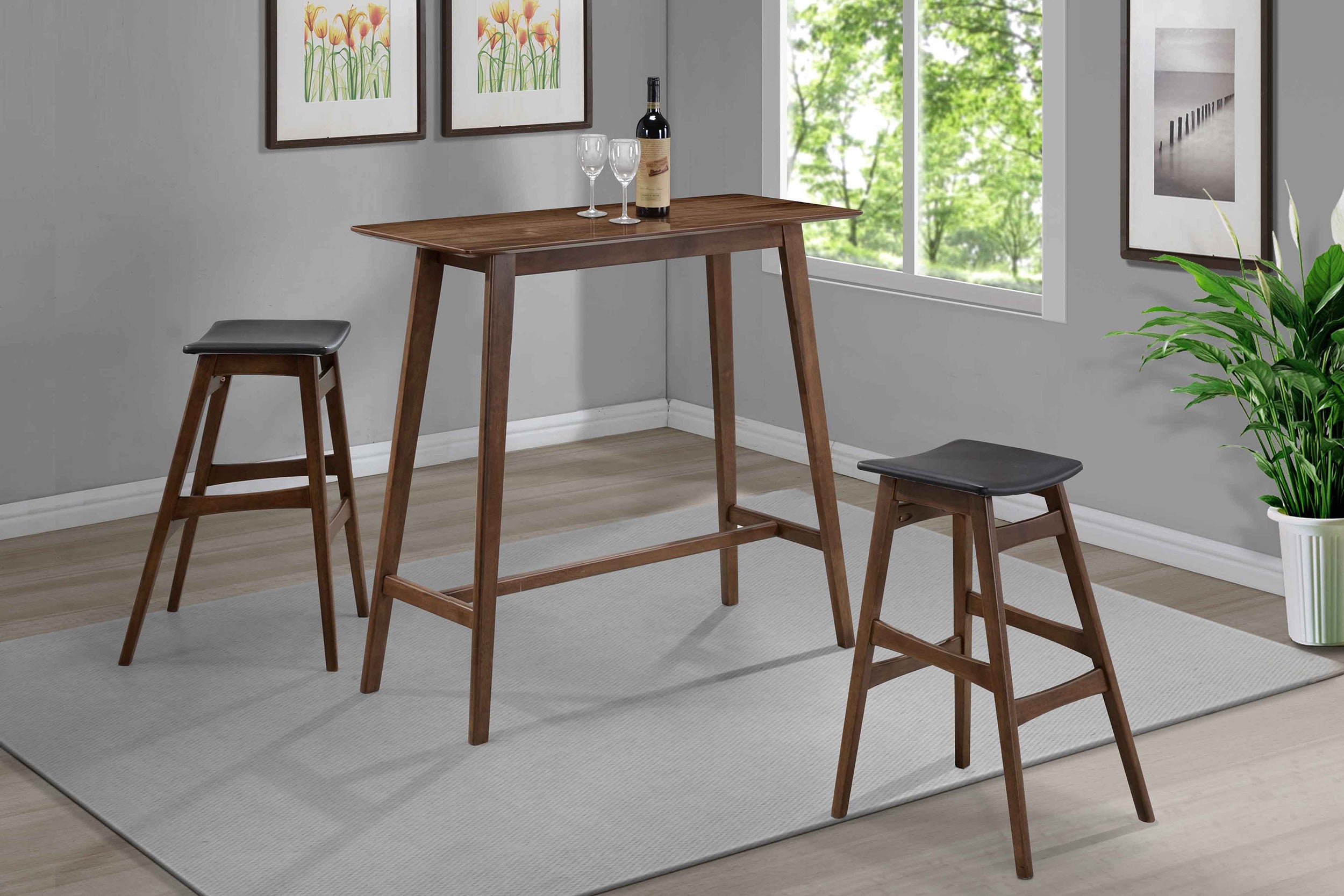 Finnick  Rectangular Pub Height Bar Table Set Walnut