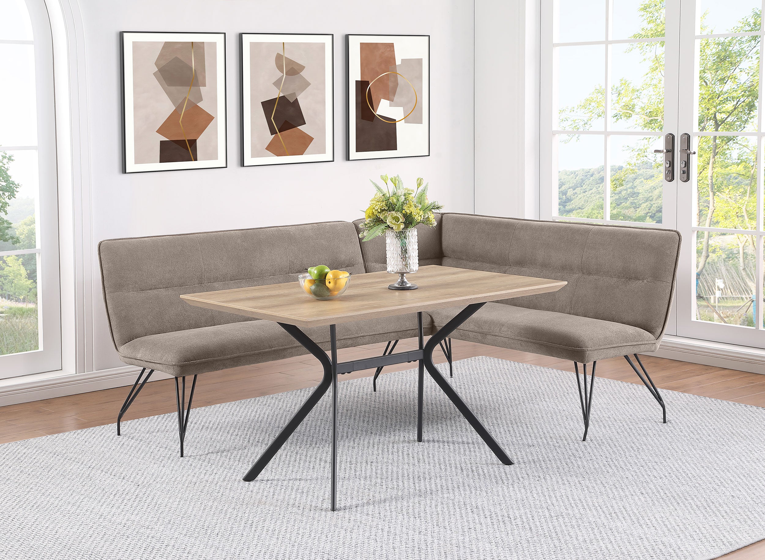 Dodson Fabric Upholstered L-Shaped Nook Dining Bench Grey