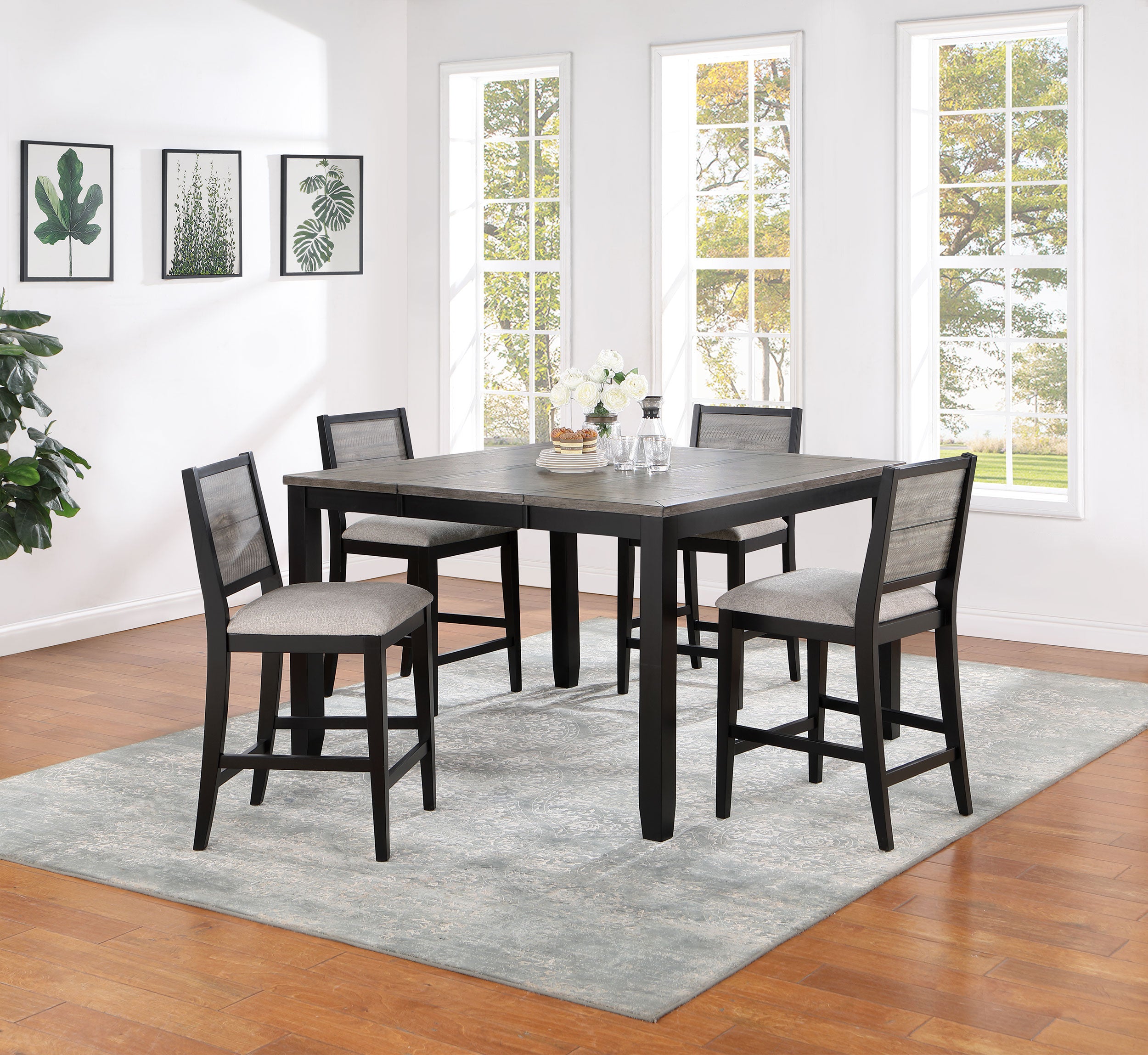 Elodie  Extension Leaf Counter/Standard Dining Set Black