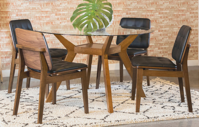 Paxton  Round Glass Top Dining Table Set Nutmeg