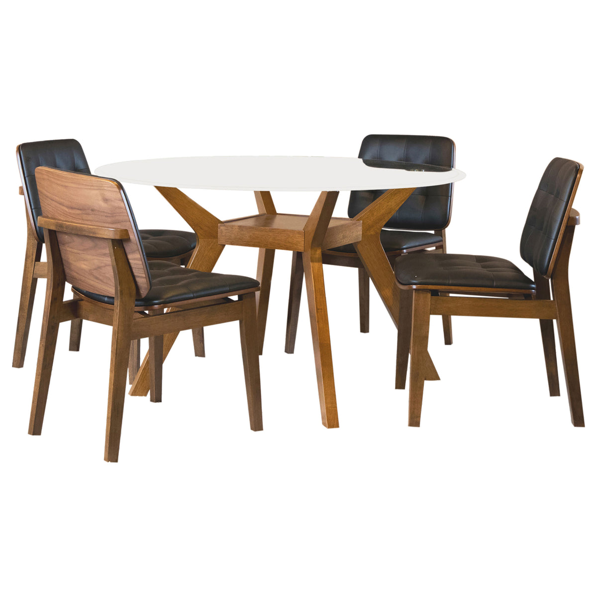 Paxton  Round Glass Top Dining Table Set Nutmeg