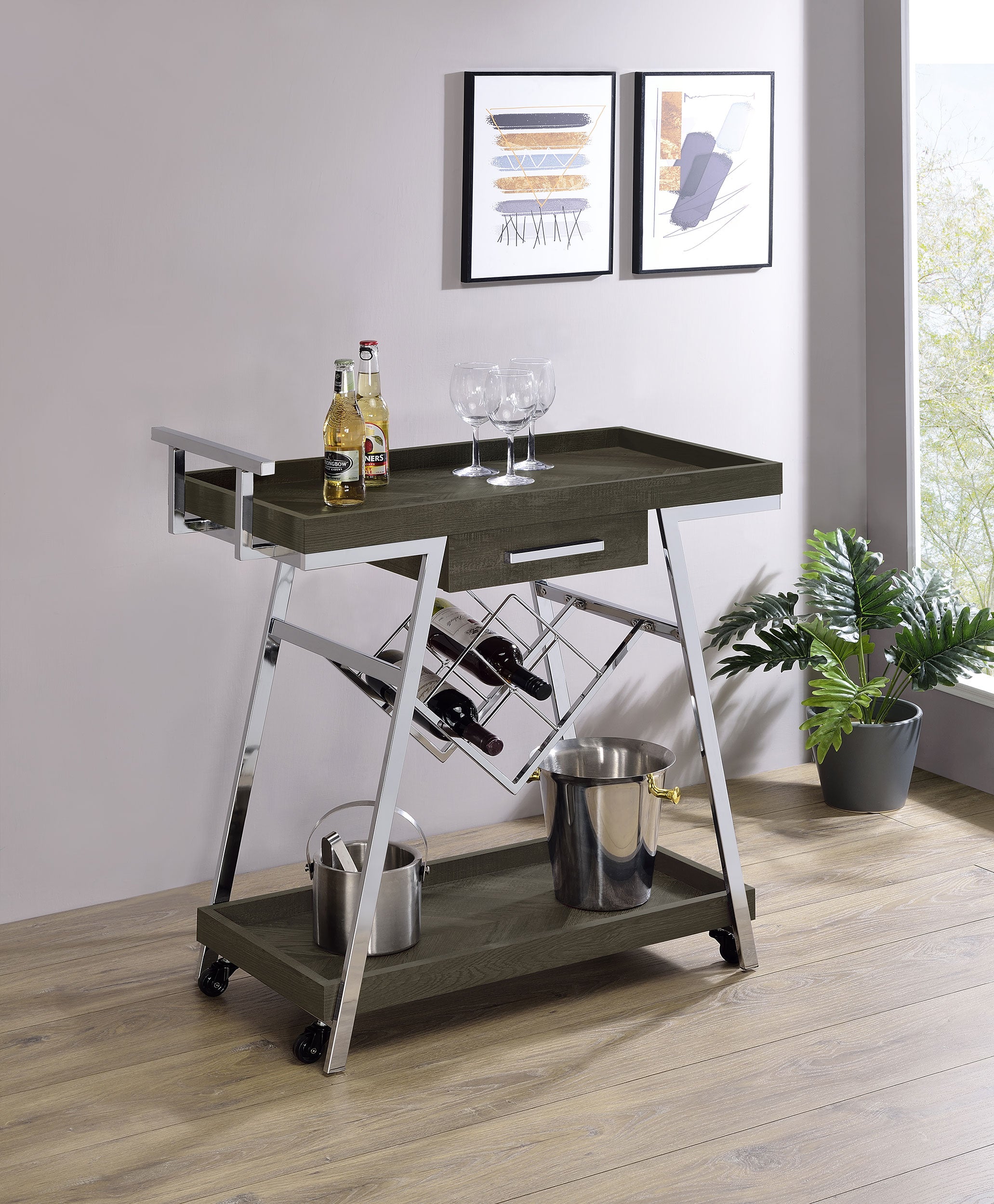 Kinney 1-drawer Engineered Wood Bar Cart White High Gloss