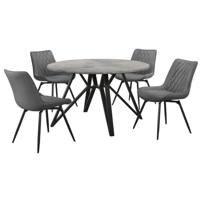 Neil 5-piece Round Dining Table Set Concrete Gunmetal