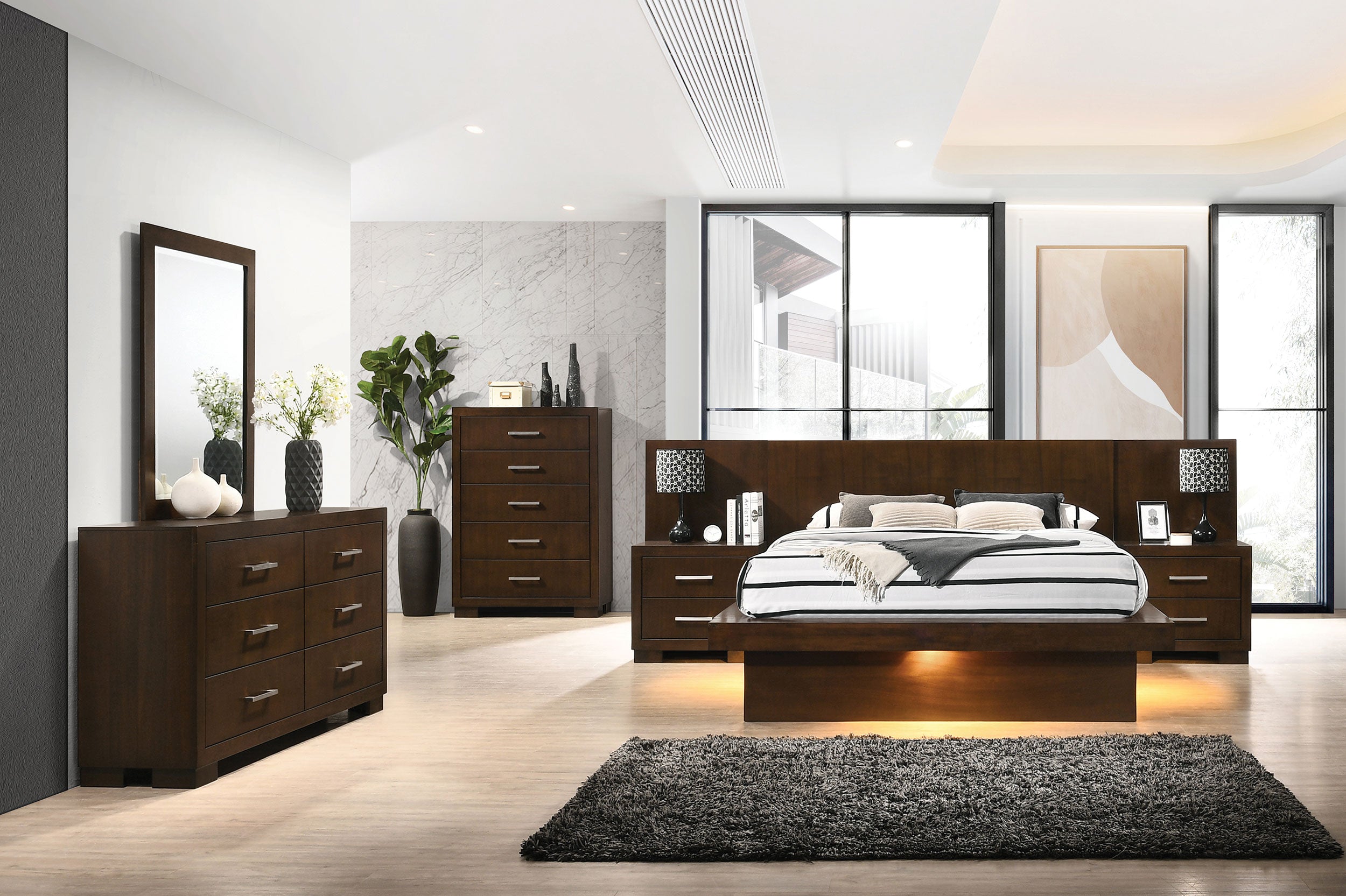 Jessica California King LED Storage Bookcase Bed Cappuccino