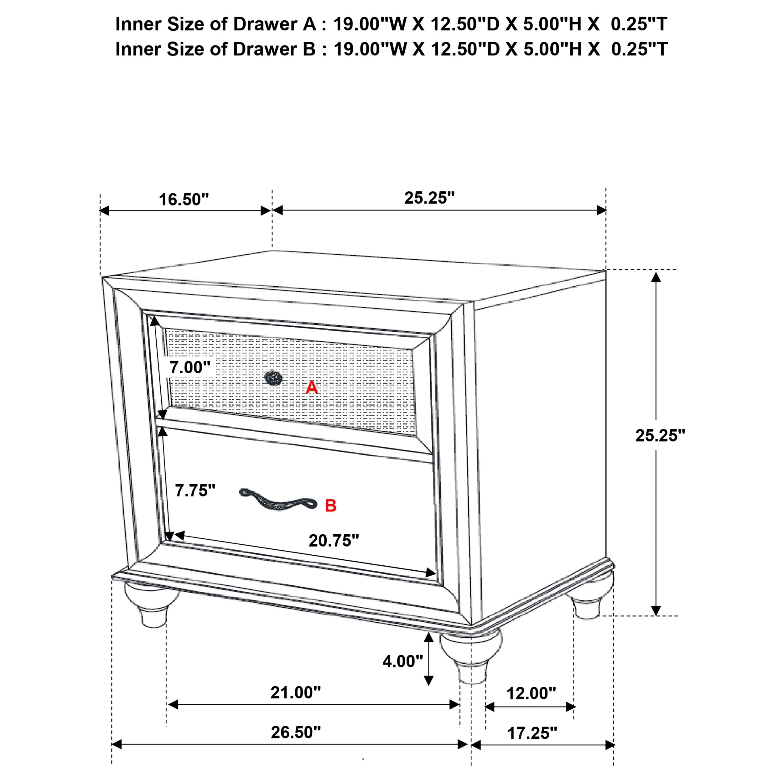 Barzini 2-drawer Nightstand Black
