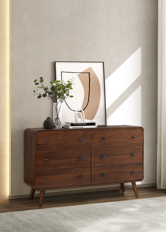 Robyn 6-drawer Bedroom Dresser and Mirror Light Ash