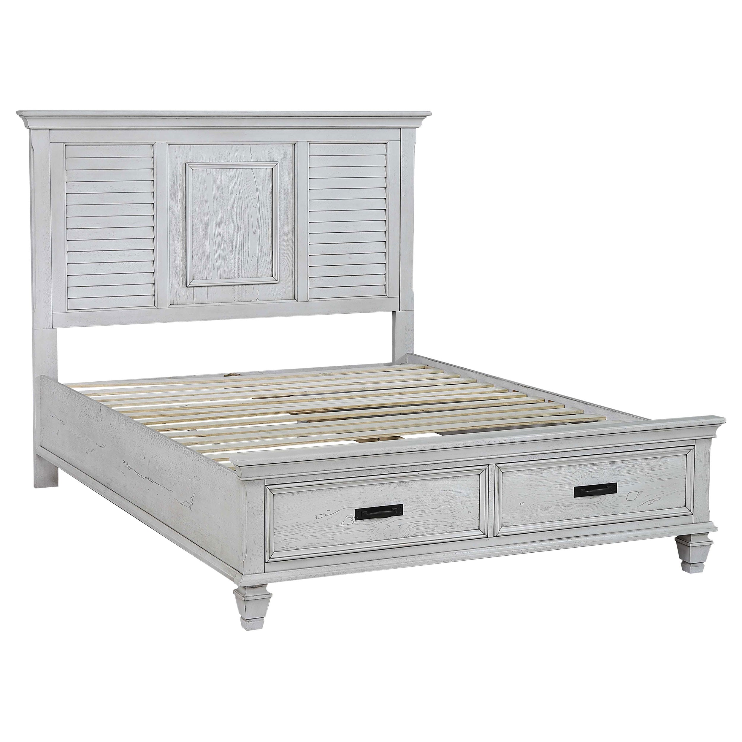 Franco Wood  Panel Bed Distressed White