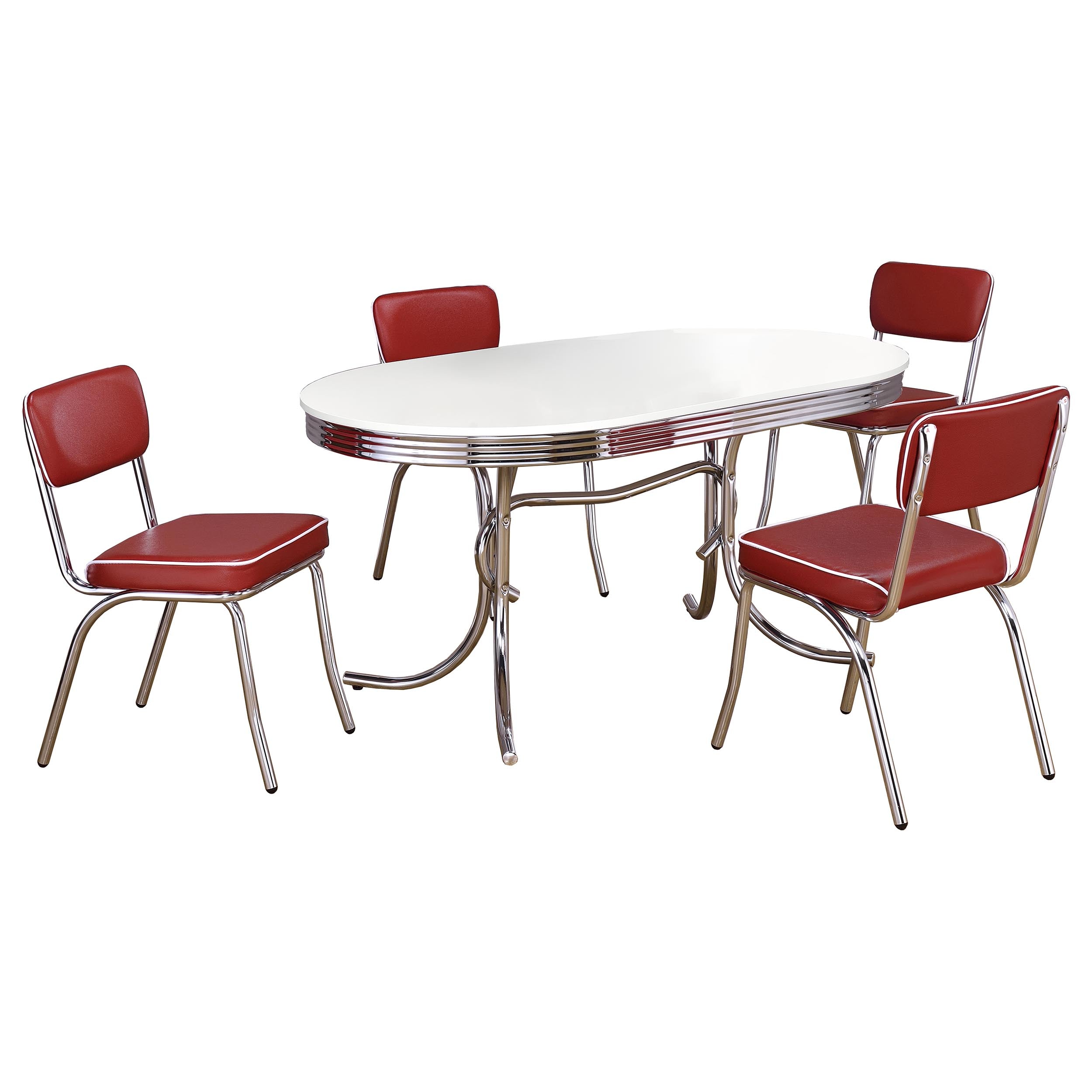 Retro  Oval Dining Table Set White and Black