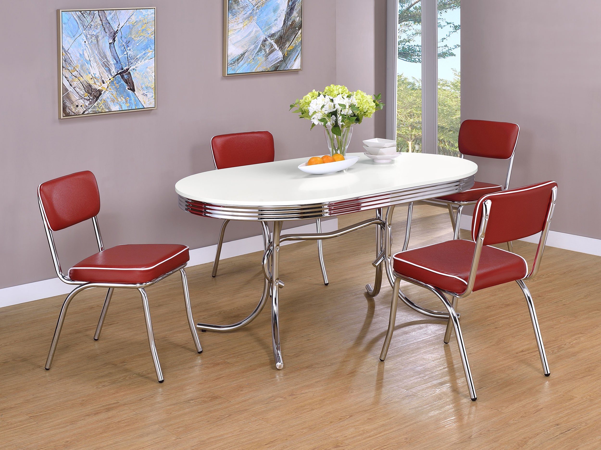 Retro  Oval Dining Table Set White and Black