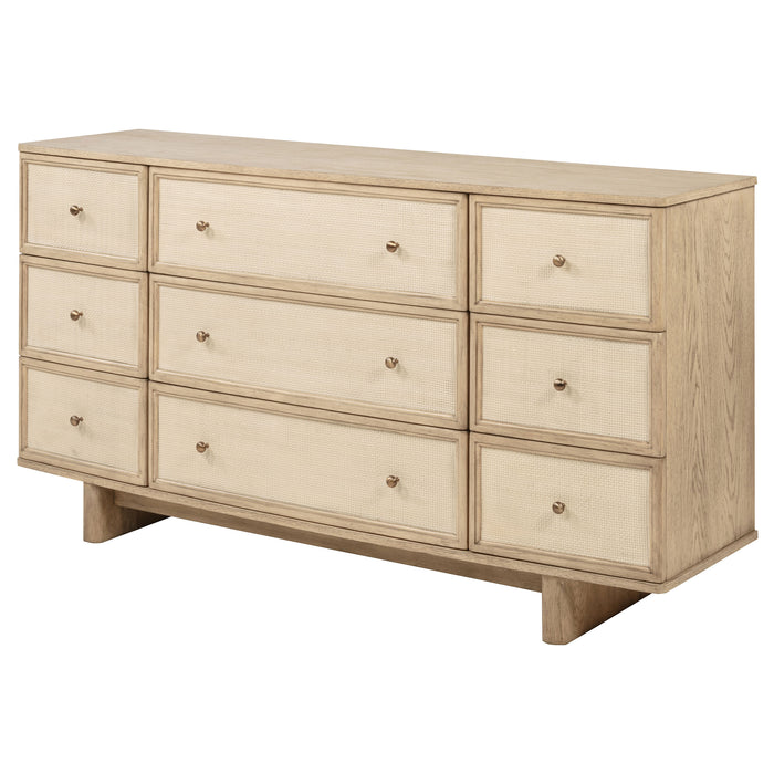 Kailani 9-drawer Dresser and Mirror Beige Oak