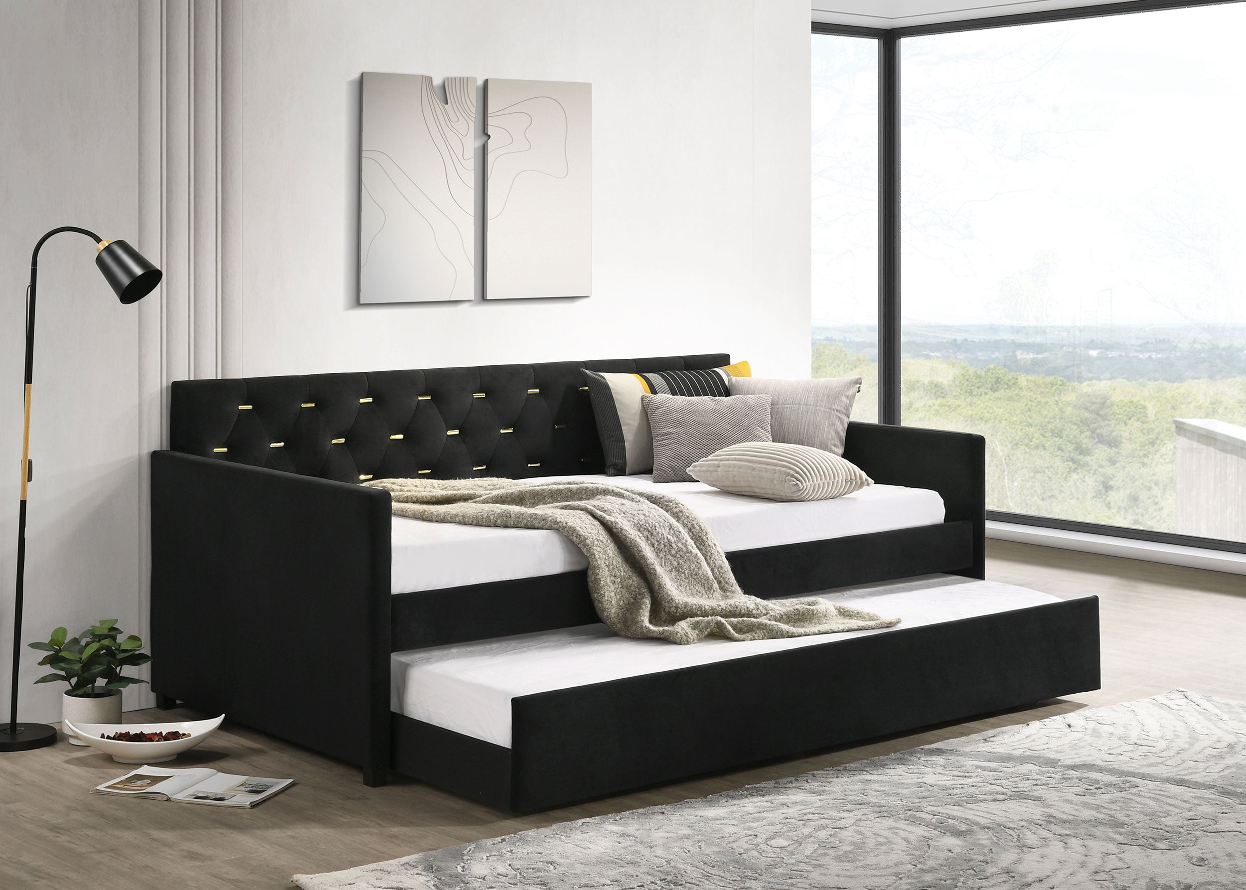 Kendall Upholstered  Daybed with Trundle Black