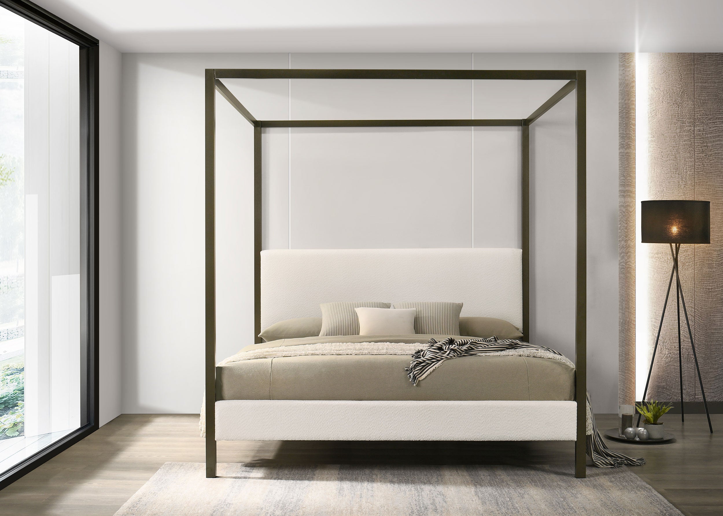 Monroe Upholstered  Canopy Bed Vanilla
