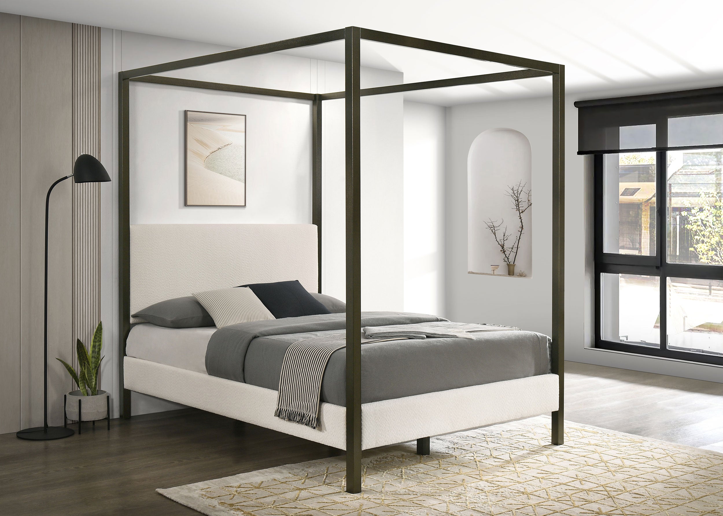 Monroe Upholstered  Canopy Bed Vanilla
