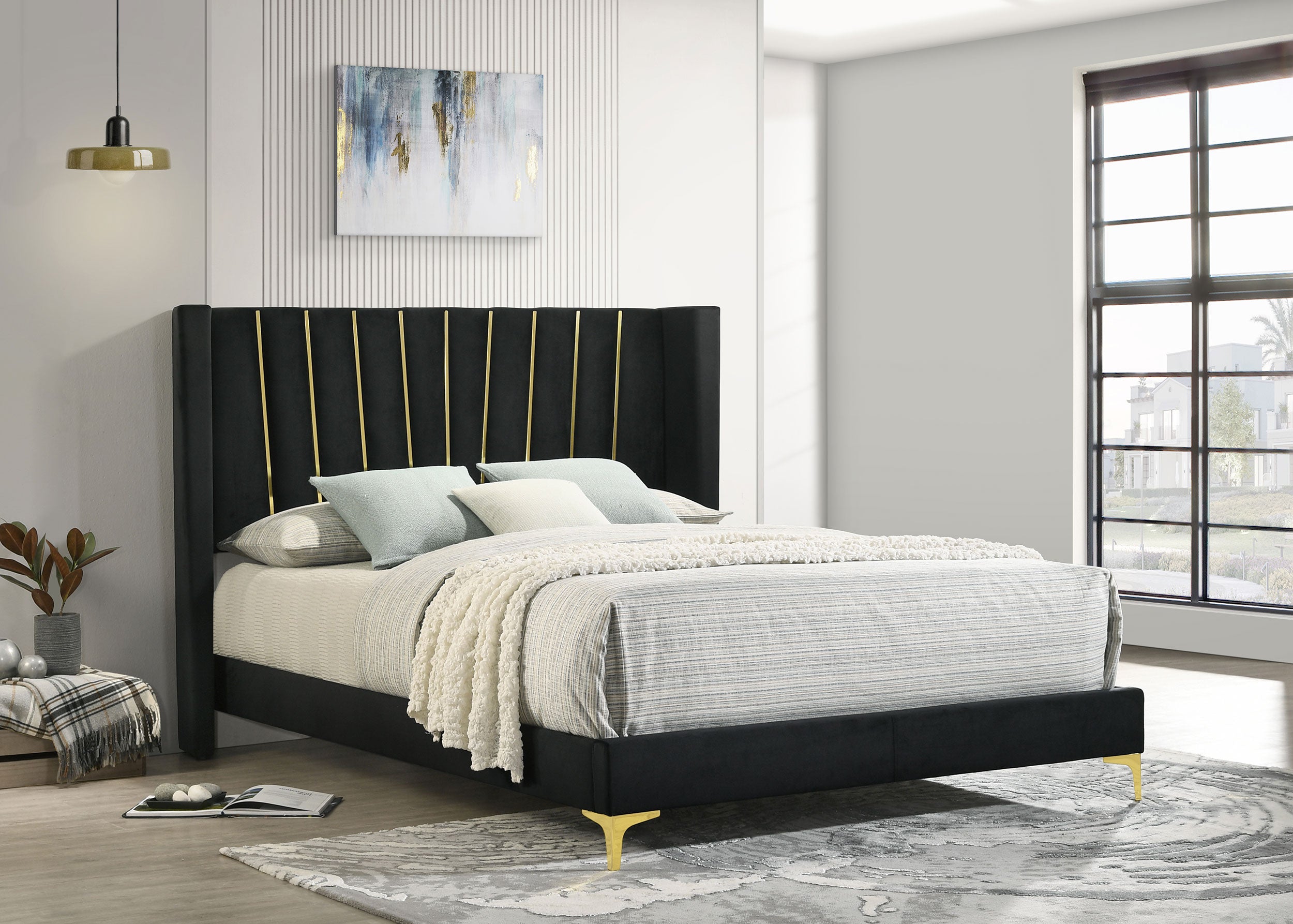 Kendall Upholstered California King Panel Bed Black