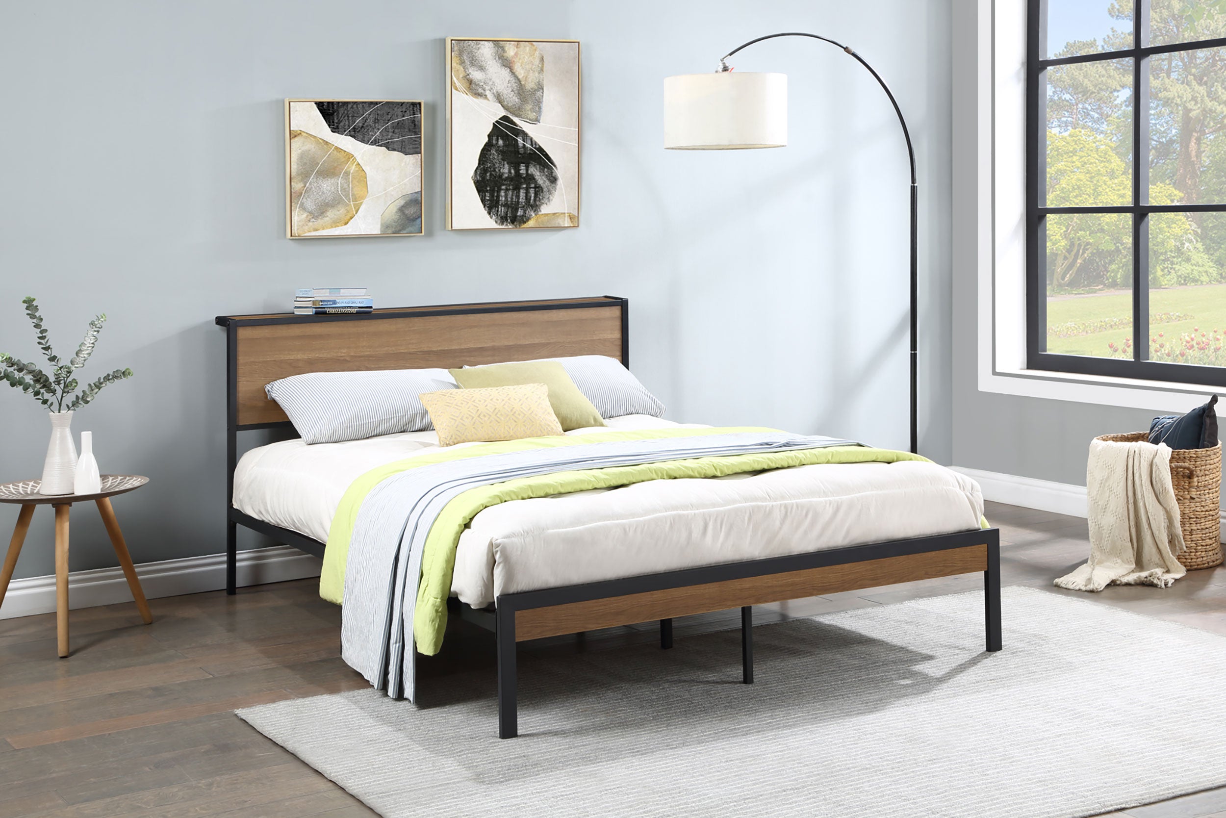 Ricky Metal  Panel Bed Light Oak