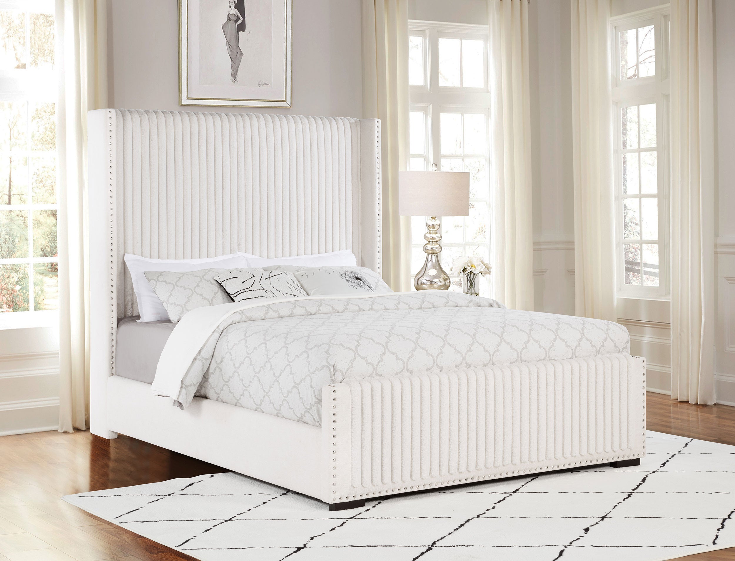 Natasha 65-inch Upholstered  Wingback Bed Cream