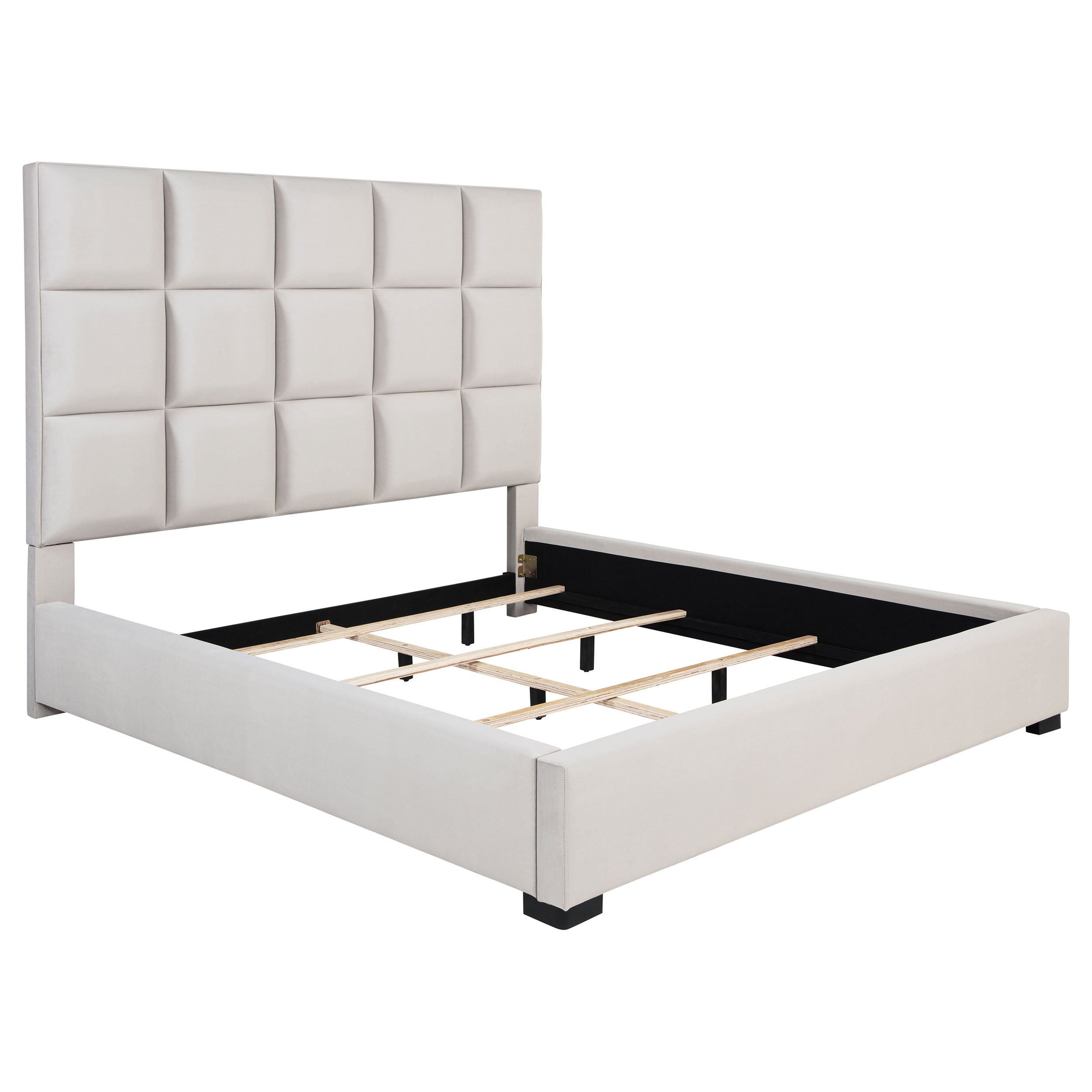 Panes Upholstered  Panel Bed Beige