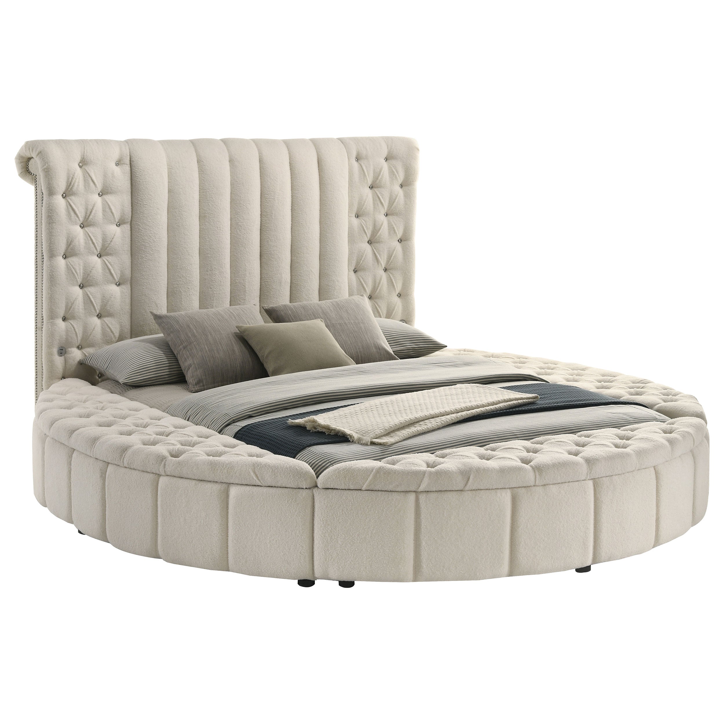 Sonya Upholstered  Round Storage Bed Ivory